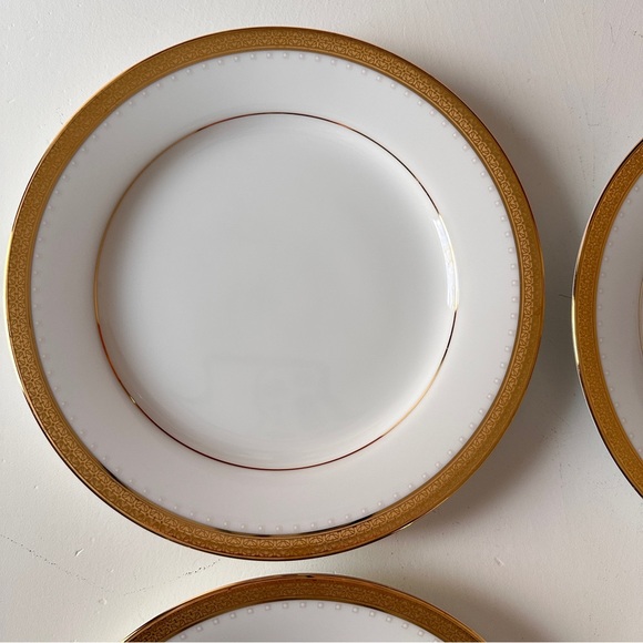 4 Noritake Salad Plates METROPOLITAN GOLD Encrusted Band Trim Contemporary China - Picture 5 of 13